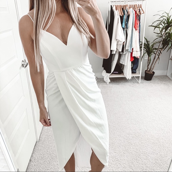 Shona Joy Dresses & Skirts - Shona Joy Cocktail Draped Midi Dress Ivory